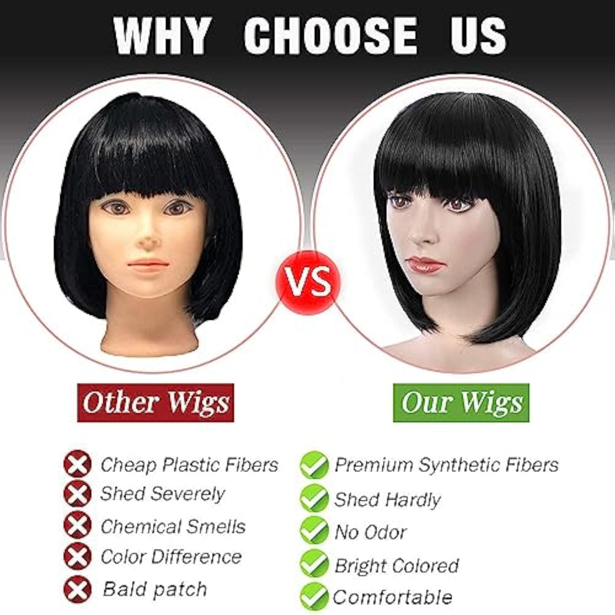 Women's Short Full Head Bob Hair Wig with Bangs